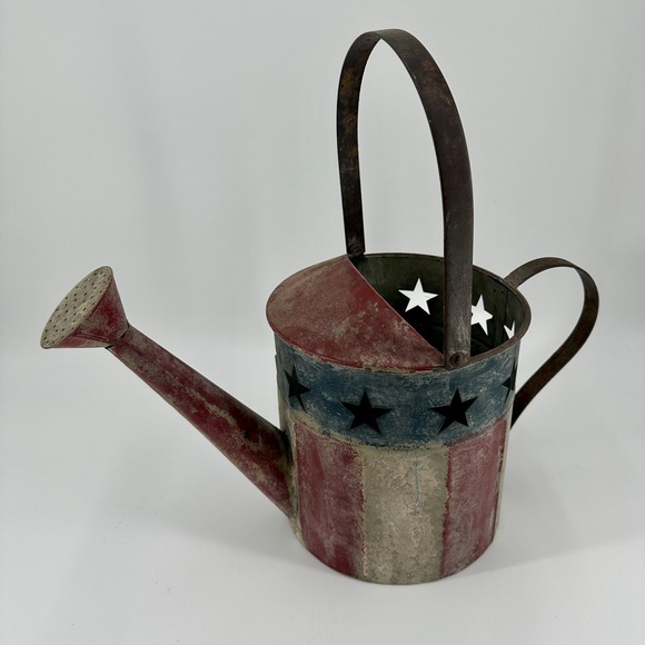 Patriotic Rustic Metal Watering Can - Stars & Stripes Decor - Picture 2 of 8